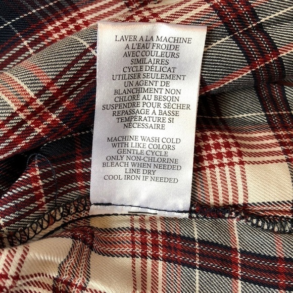 COMO Blu Tunic Size Large Red Plaid Blouse 3/4” Bell Sleeves Back Keyhole New - Picture 7 of 8